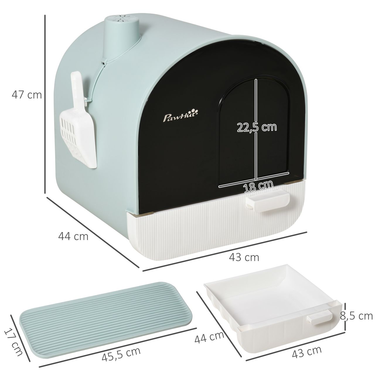 PawHut Katzentoilette Katzenklo mit Haube und Deckel Katzenstreu Matte Grün