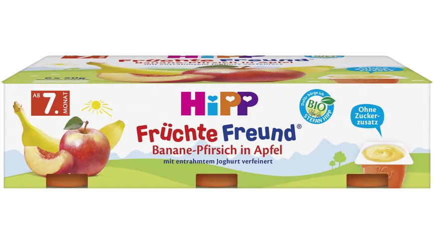 HiPP Bio Früchte im Becher Früchte-Freund Banane-Pfirsich in Apfel 300 g