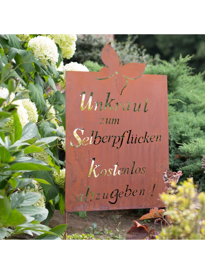 UNUS Gartenschild Rost Unkraut Spruch in Braun günstig kaufen