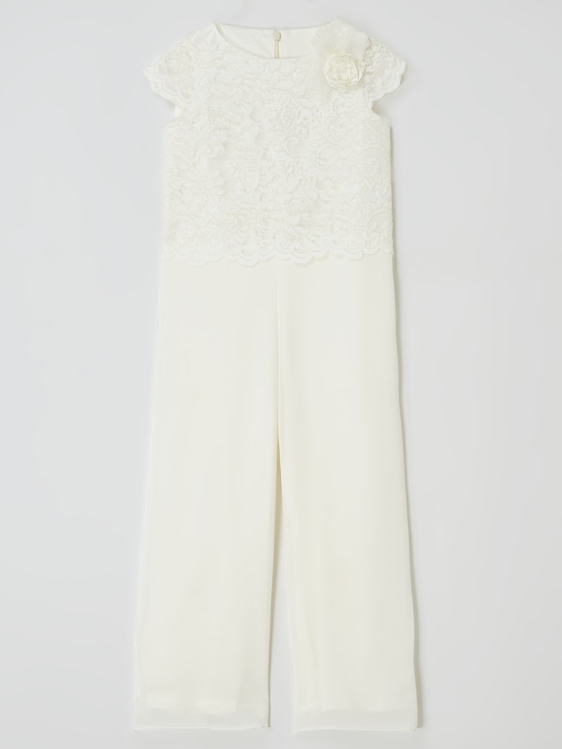 Jumpsuit aus Spitze und Chiffon in ecru
