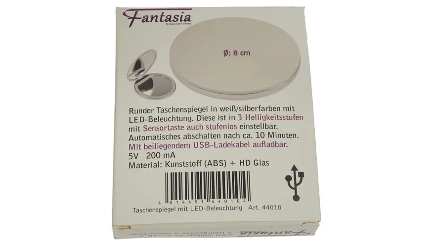 Fantasia Taschenspiegel LED, aufladbar Weiß