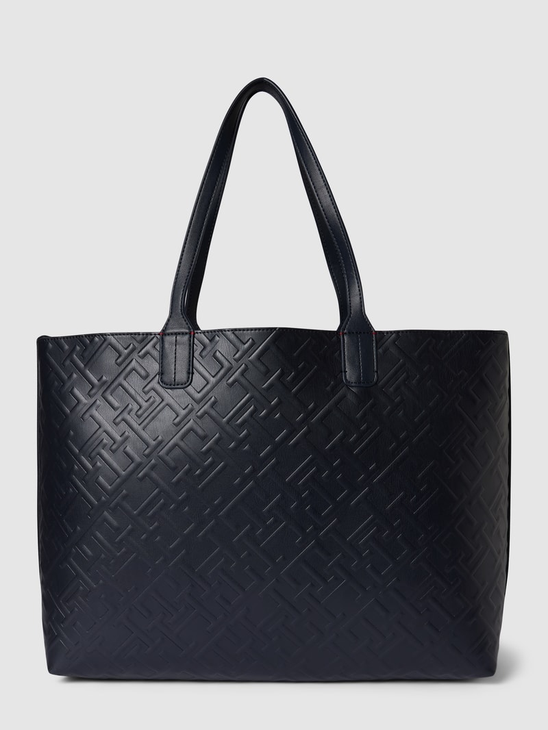 Shopper mit Allover-Logo Modell 'ICONIC' in marineblau