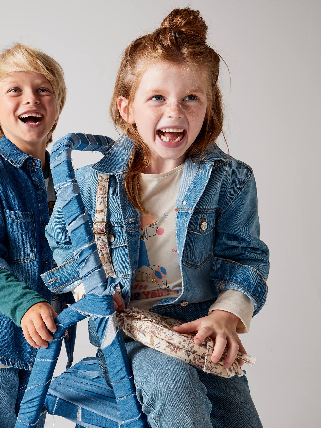 Veste en jean animation fleurs pop au dos fille stone