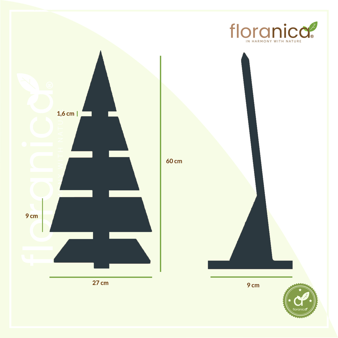 Pemicont Floranica Holz-Weihnachtsbaum Naturholz Dekobaum Tanne 60x27cm Weihnachtsdekoration Anthrazit