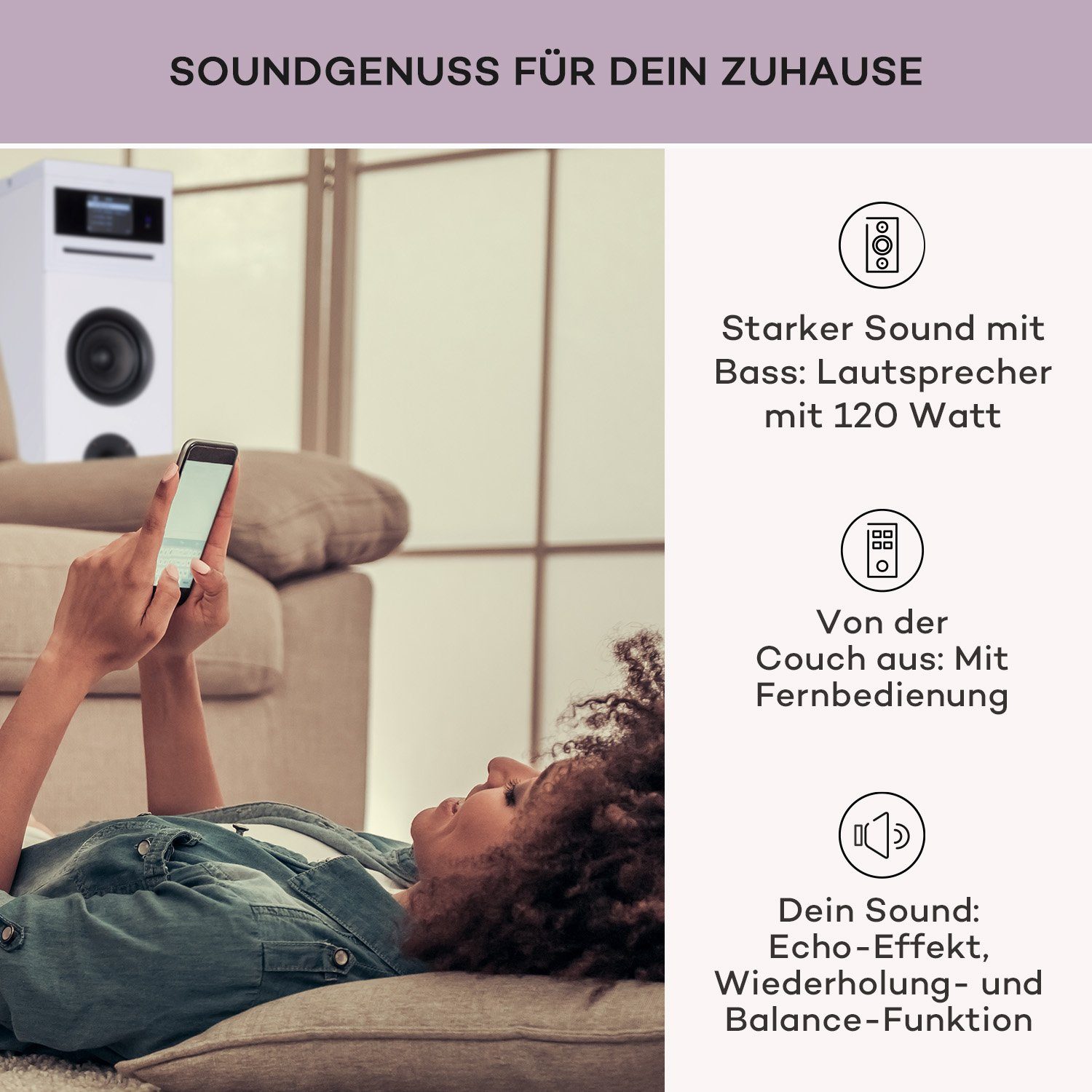 Auna Karaboom 100 Wifi Lautsprecher (Bluetooth;WLAN, 60 W)