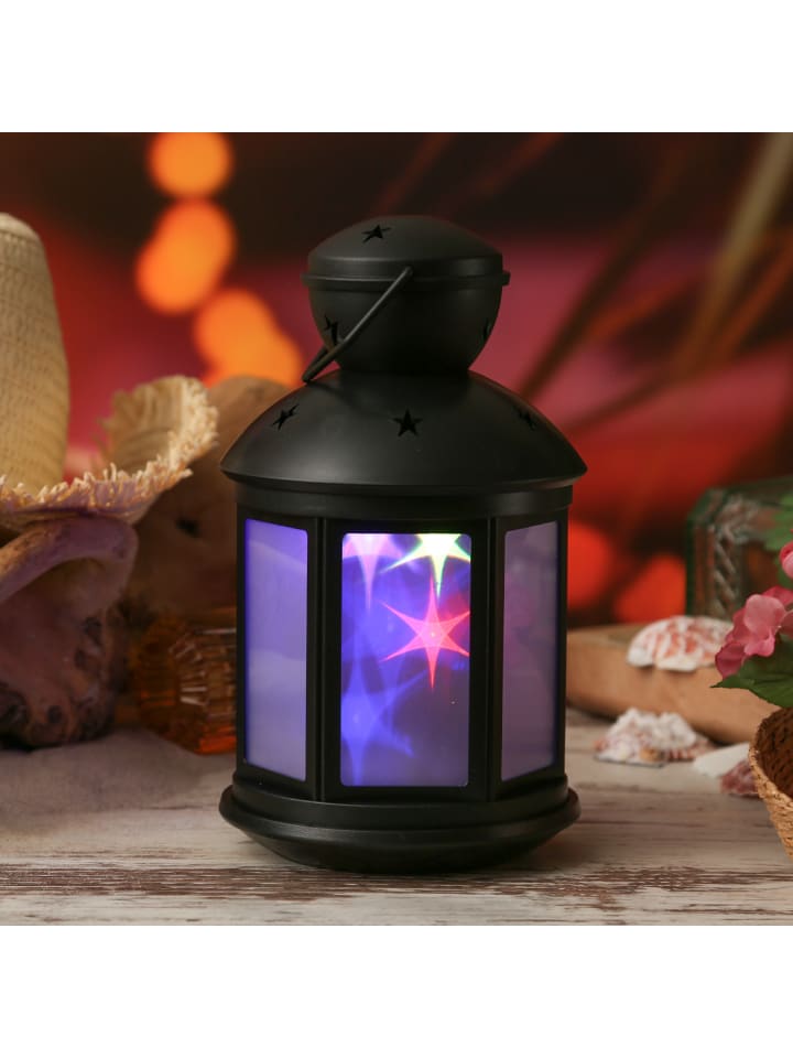 MARELIDA LED Laterne farbiges bewegtes Sternenmuster H: 22cm in schwarz günstig kaufen onesize