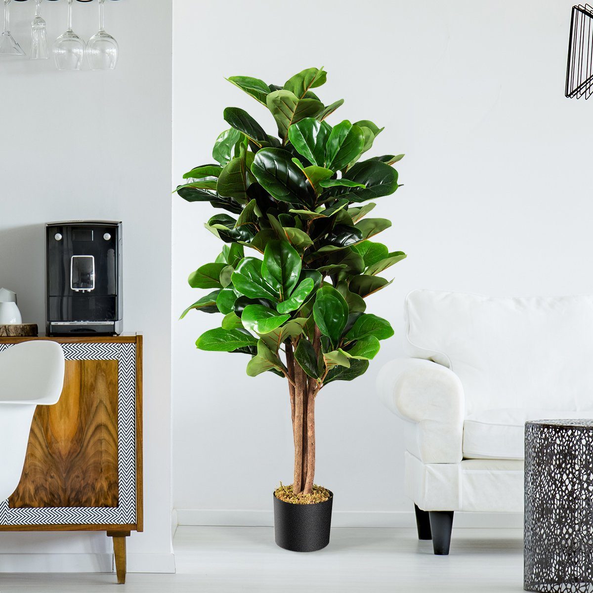 Kunstpflanze, COSTWAY, Höhe 120 cm, mit Topf, 120cm Feigenbaum, grün