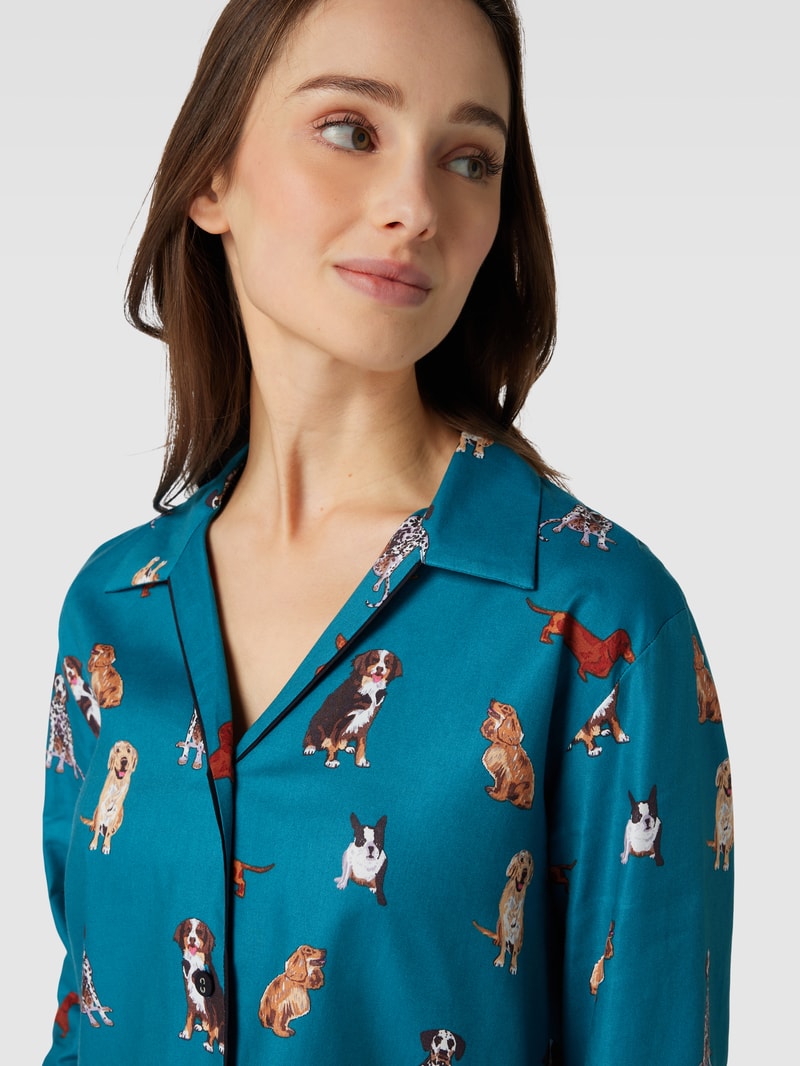 Pyjama-Oberteil mit Allover-Print Modell 'Coco' in petrol