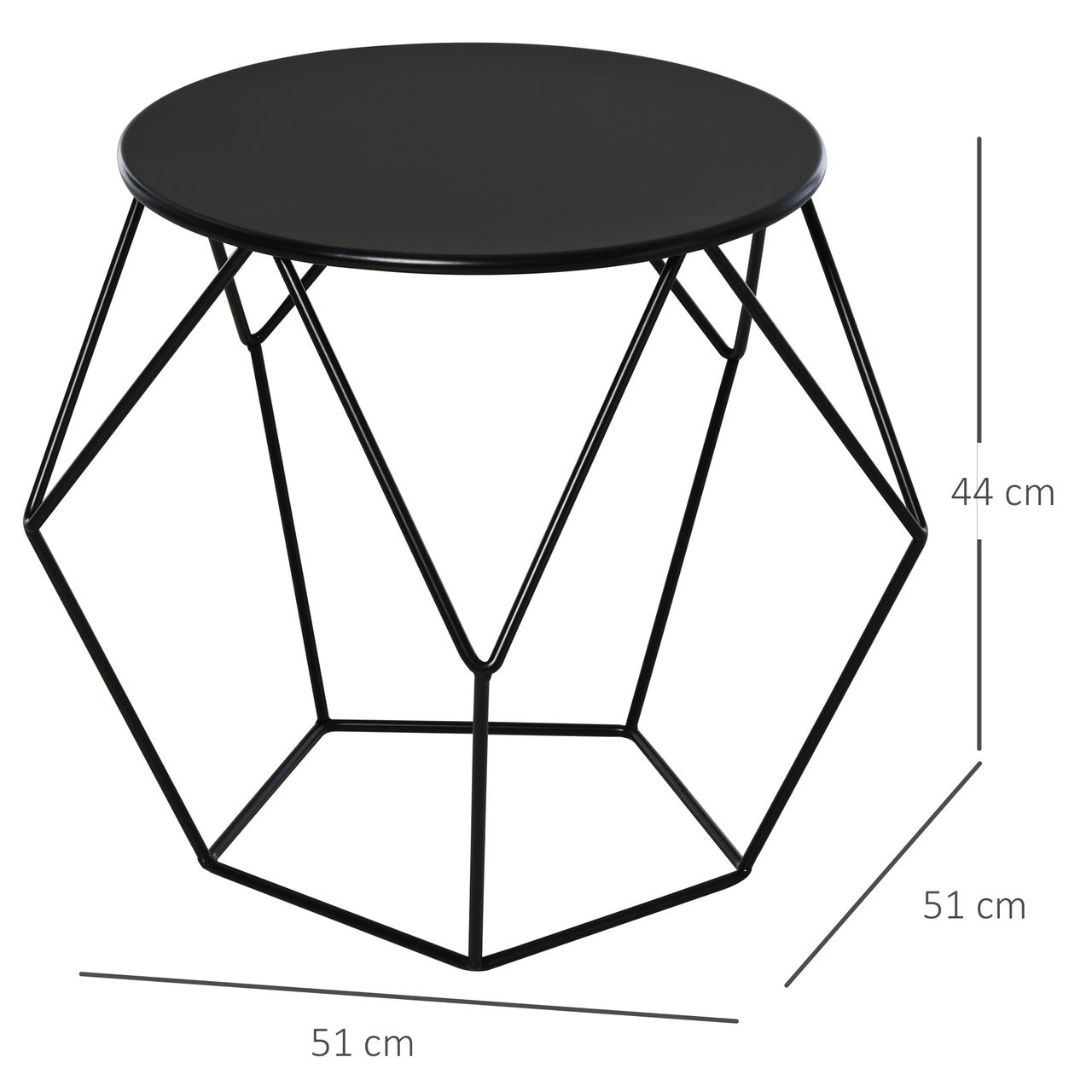 HOMCOM Couchtisch Beistelltisch Satztisch Nachttisch rund Aufbewahrung Metallkorb Wohnzimmer Schlafzimmer 51 x 51 x 44 cm