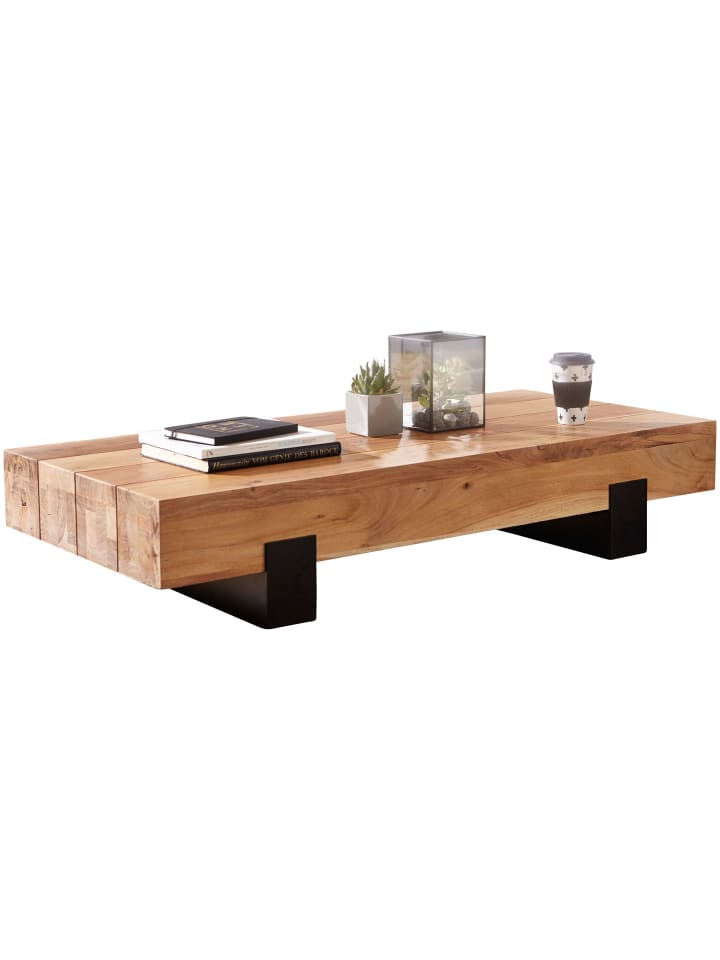 KADIMA DESIGN Couchtisch 130x59x25cm Massivholz / Metall Sofatisch, Design günstig kaufen onesize
