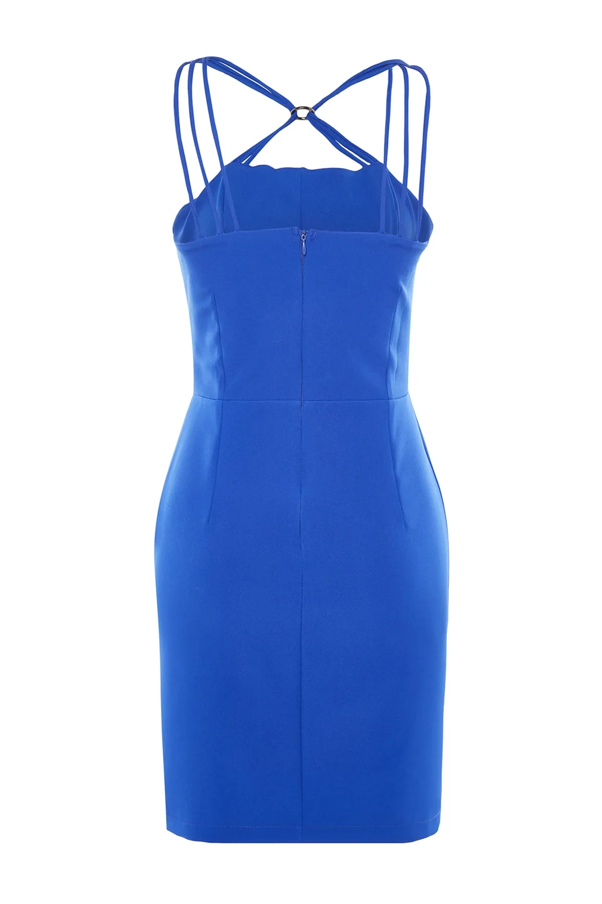 Trendyol Collection  Tailliertes Saks-Abendkleid mit gewebten Accessoires und schrägem Abendkleid TPRSS23EL00285