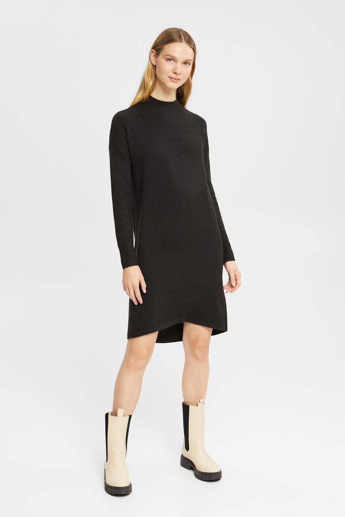 Wollmix-Strickkleid mit Stehkragen