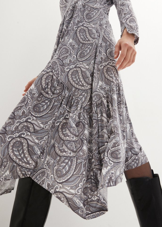 Midi Shirtkleid aus Baumwoll- Viskose Mischung, mit Zipfelsaum