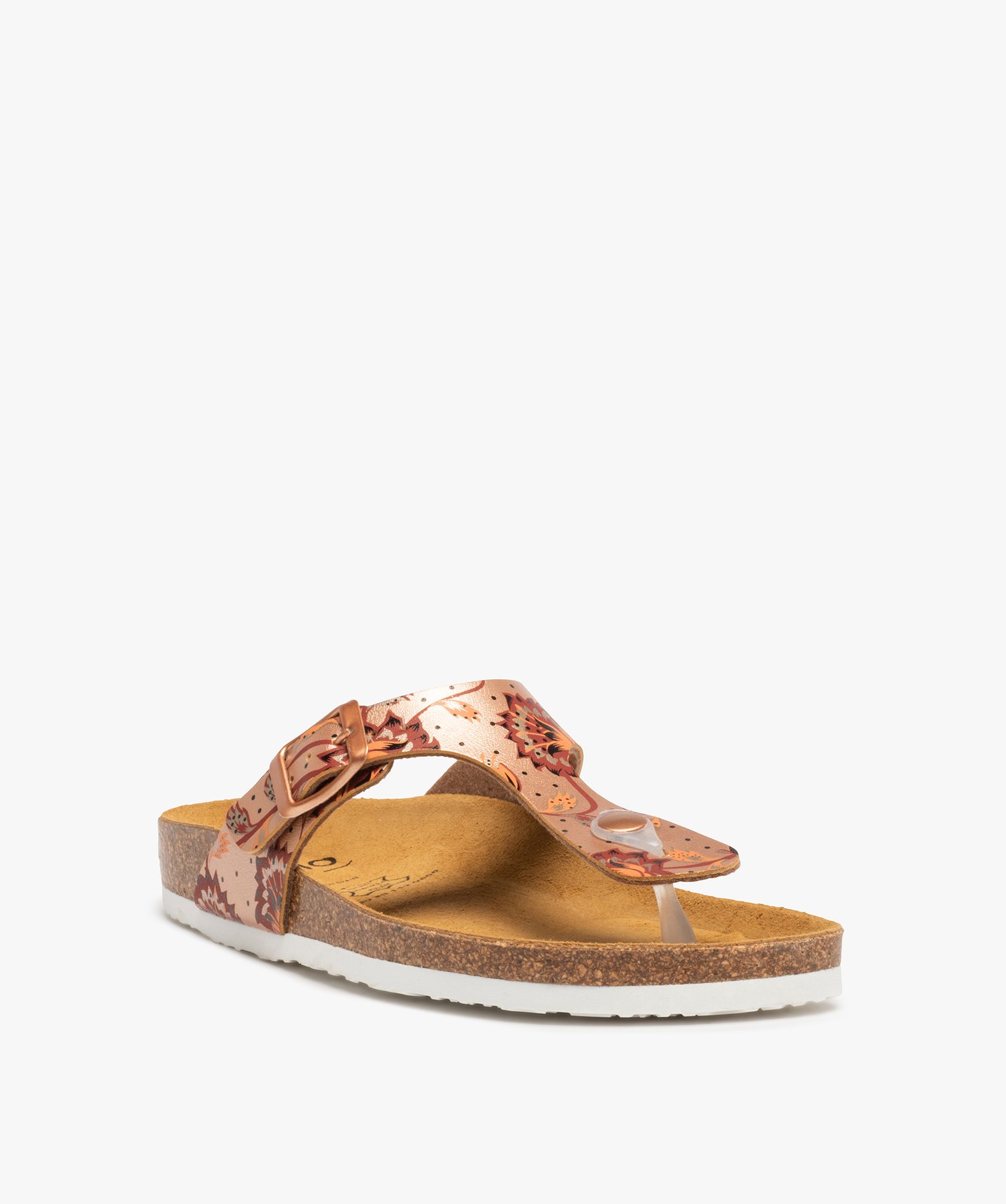 Sandales femme plates à bride entre-doigts métallisée rose | GEMO
