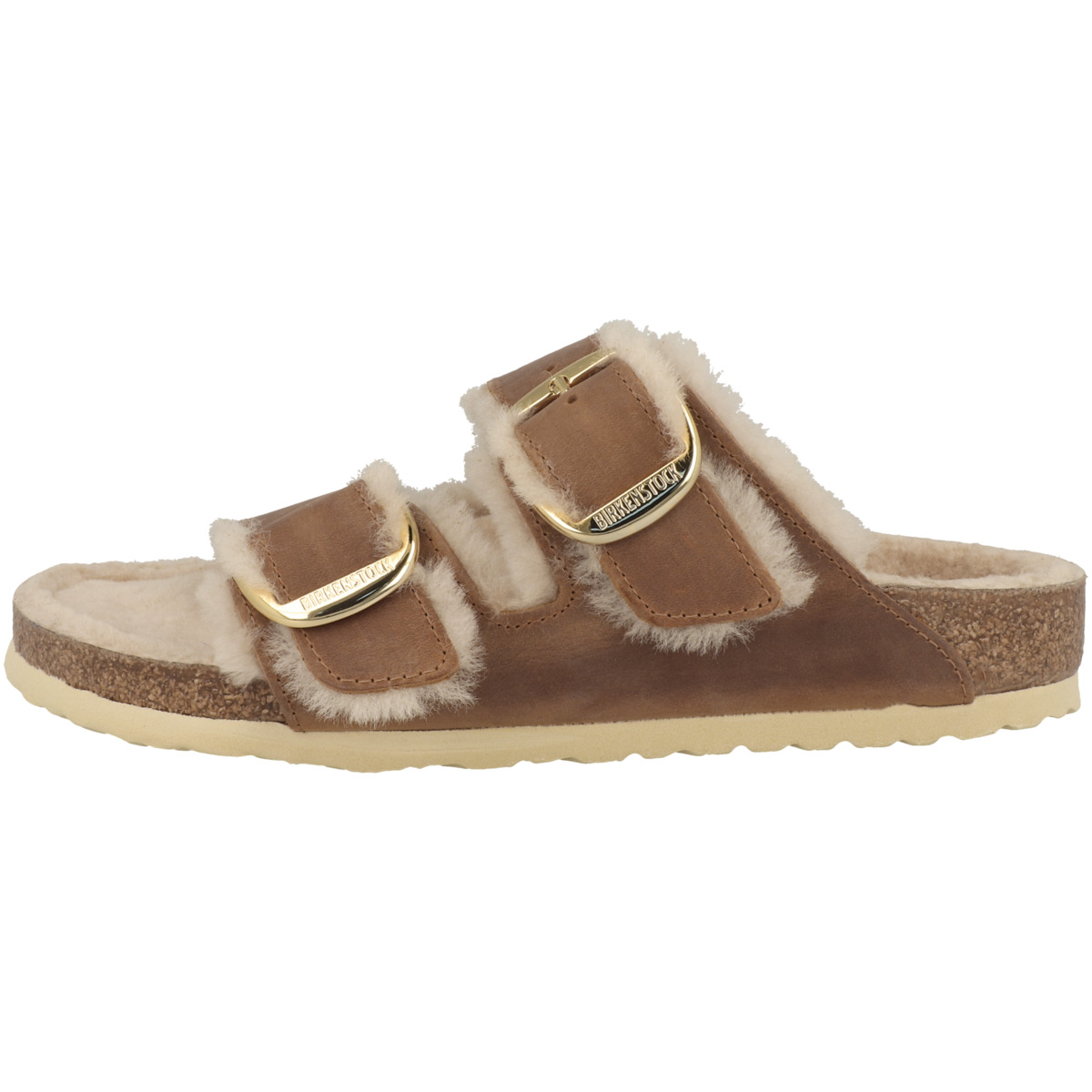 Birkenstock Arizona Big Buckle Lammfell Geöltes Nubukleder schmal Sandale braun
