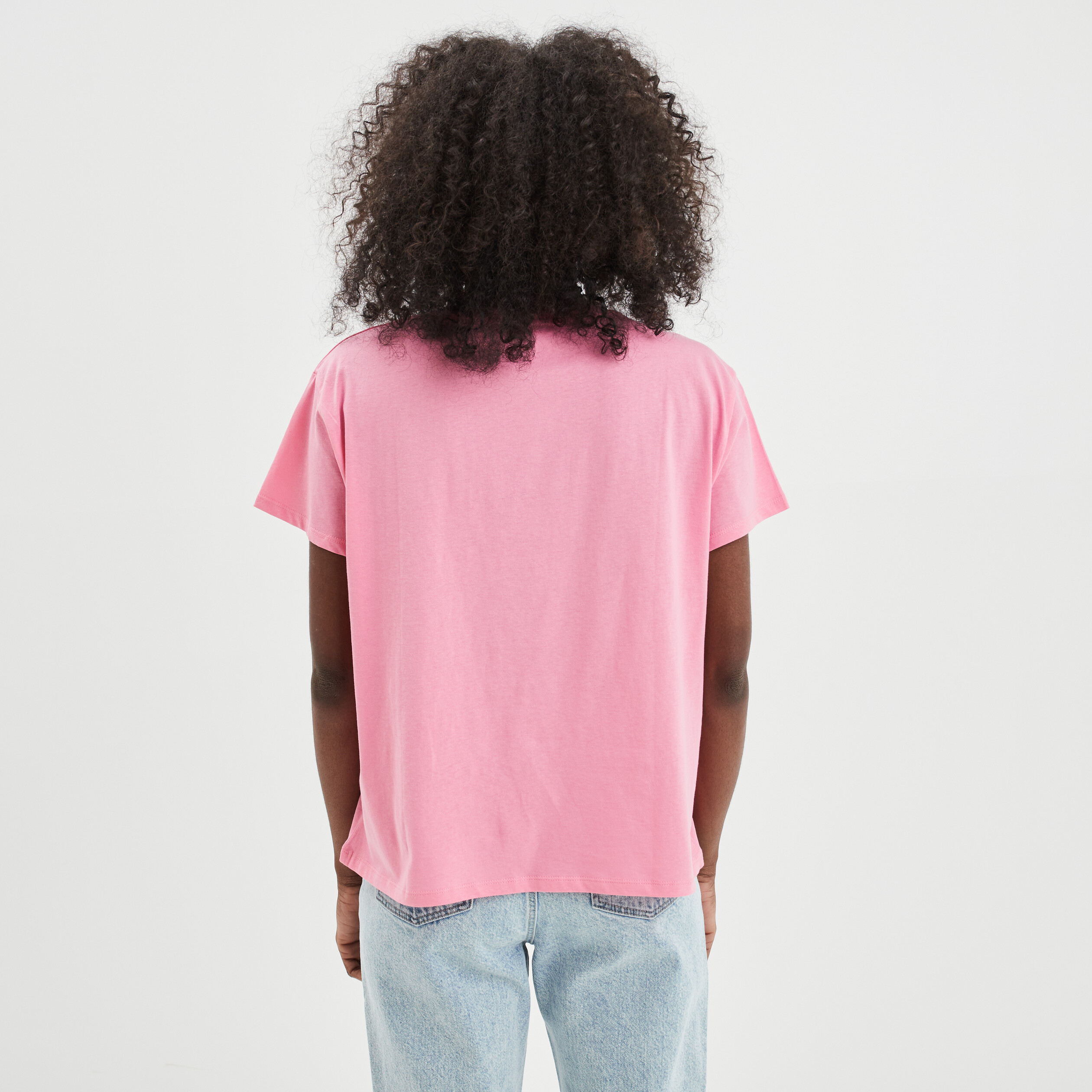 T-shirt oversize broderie devant coton rose femme | La Halle