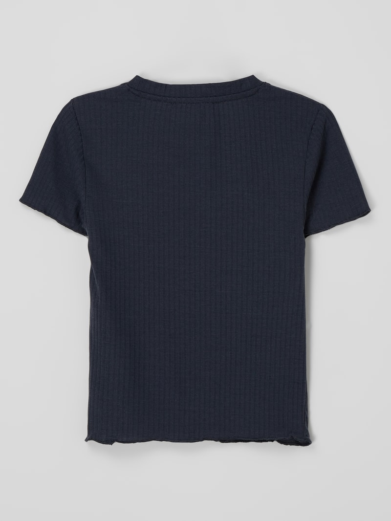Cropped T-Shirt mit Rippenstruktur in marineblau