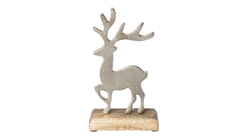 CREATIV HOME Hirsch auf Holzbase silber