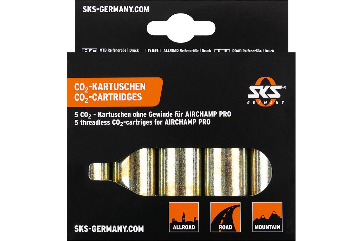 SKS CO2 Ersatzkartuschen Set fu00fcr Airchamp ohne Gewinde - 16g