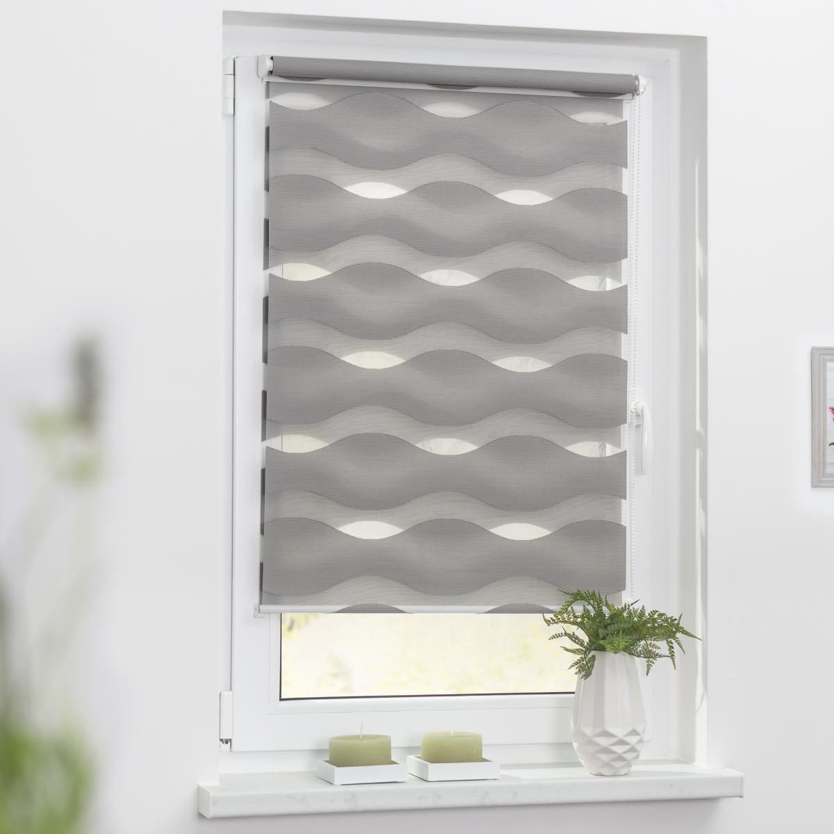 Lichtblick Duo Rollo Welle Klemmfix, ohne Bohren, Grau, 110 cm x 150 cm (B x L)