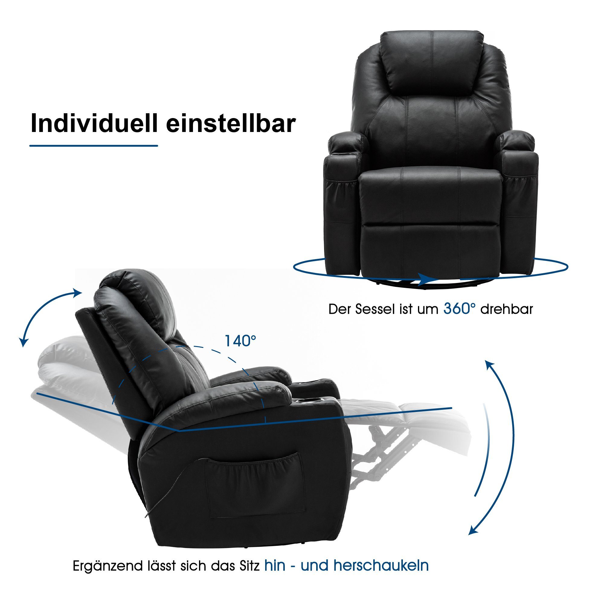 MCombo Relaxsessel MCombo manuell Massagesessel TV-Sessel Relaxsessel 7020, manuell, mit Heizung, 360° drehbar und schwenkbar, 100 × 92 × 109 cm