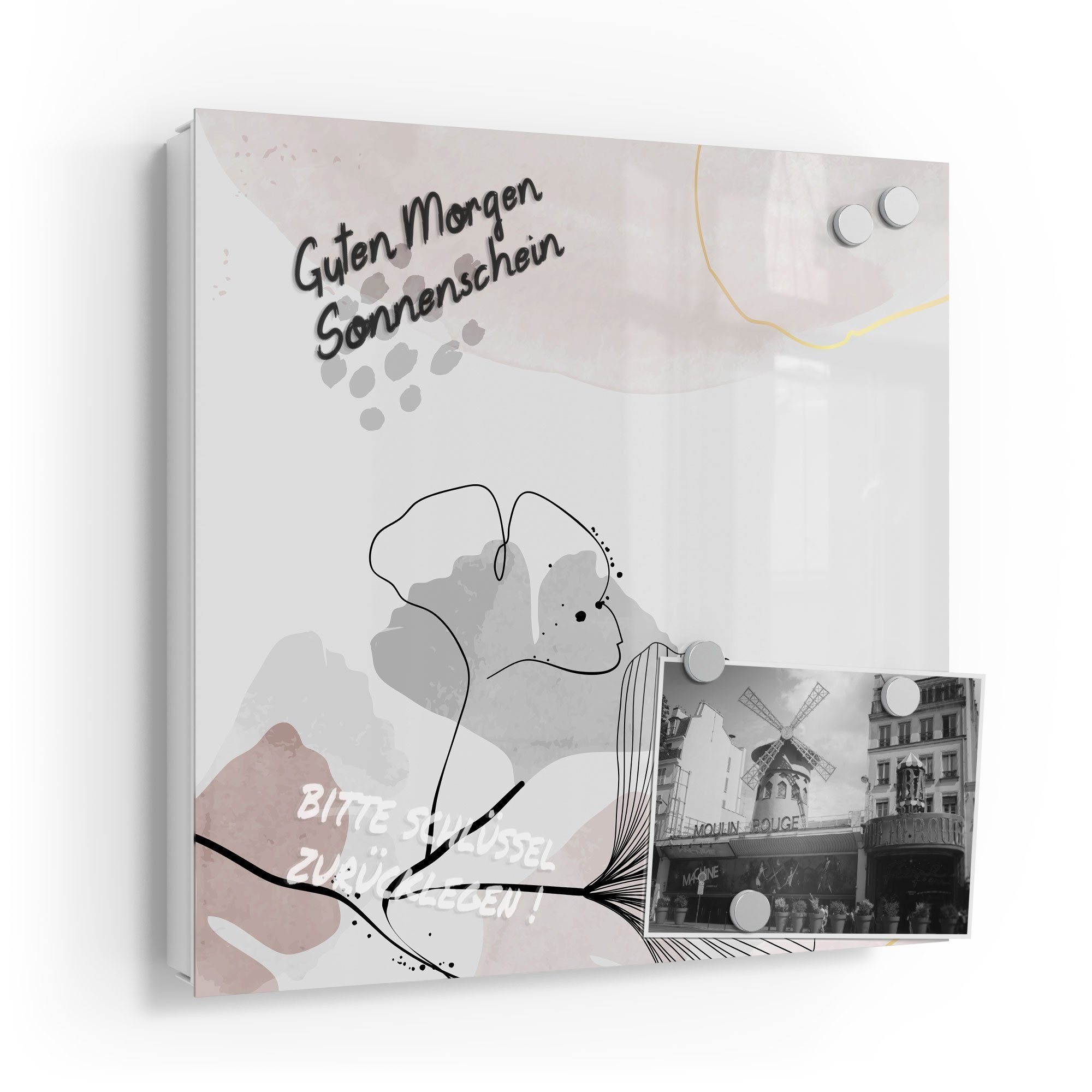 DEQORI Schlüsselkasten 'Dekorativer Gingko-Banner', Glas Schlüsselbox modern magnetisch beschreibbar