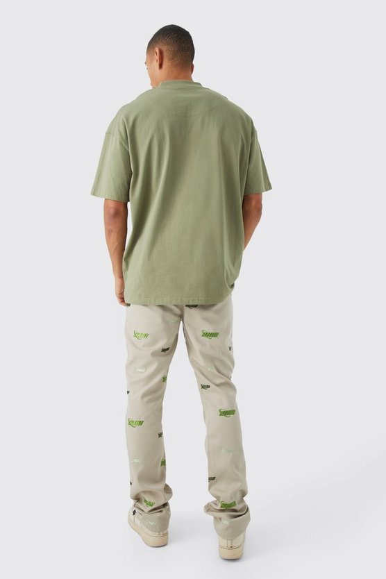 Bestickte Slim-Fit Schlaghose