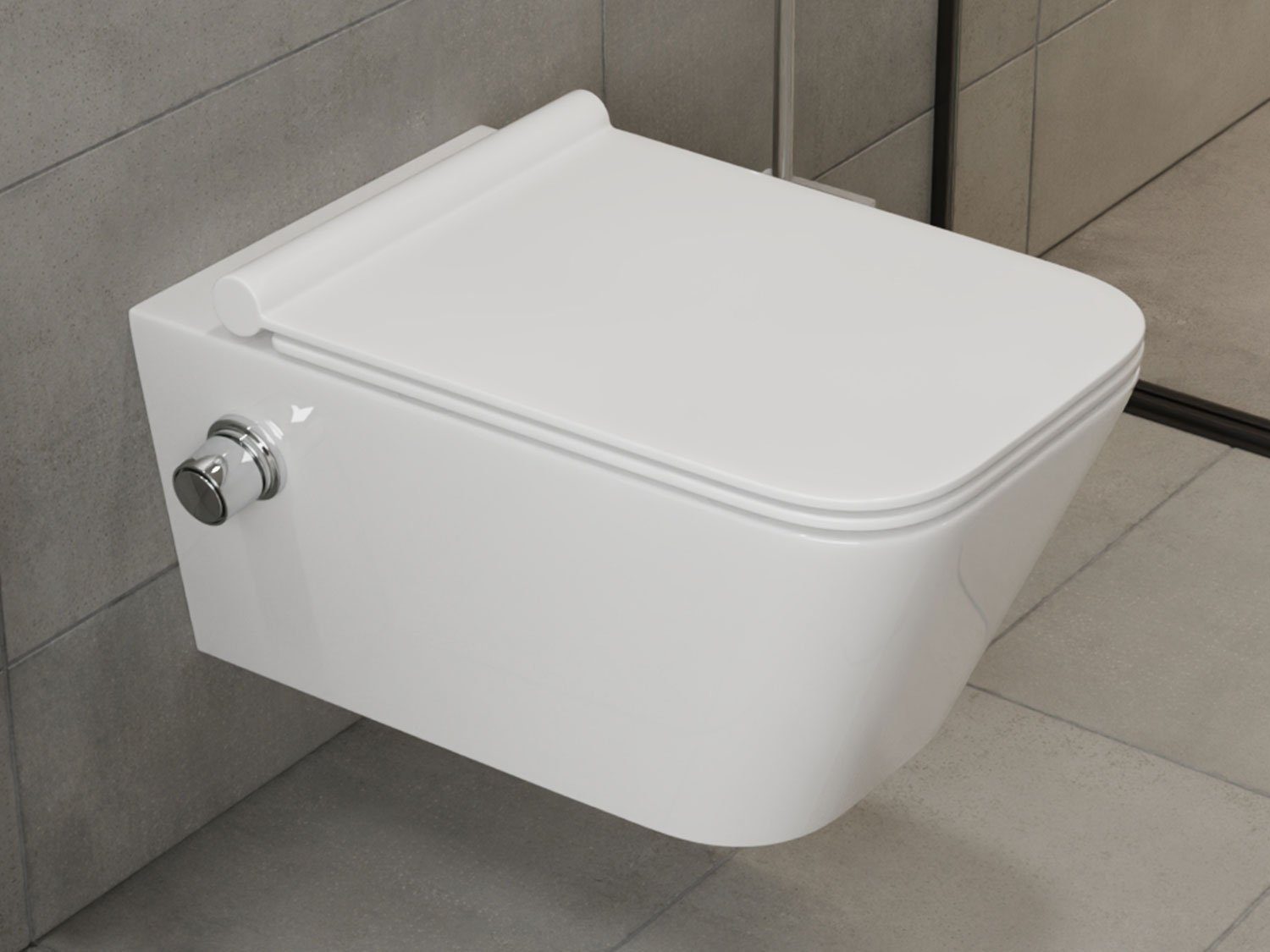 SSWW Tiefspül-WC Design Hänge Dusch-WC Toilette inkl. Ventil &, Wandmontage, Abgang waagerecht