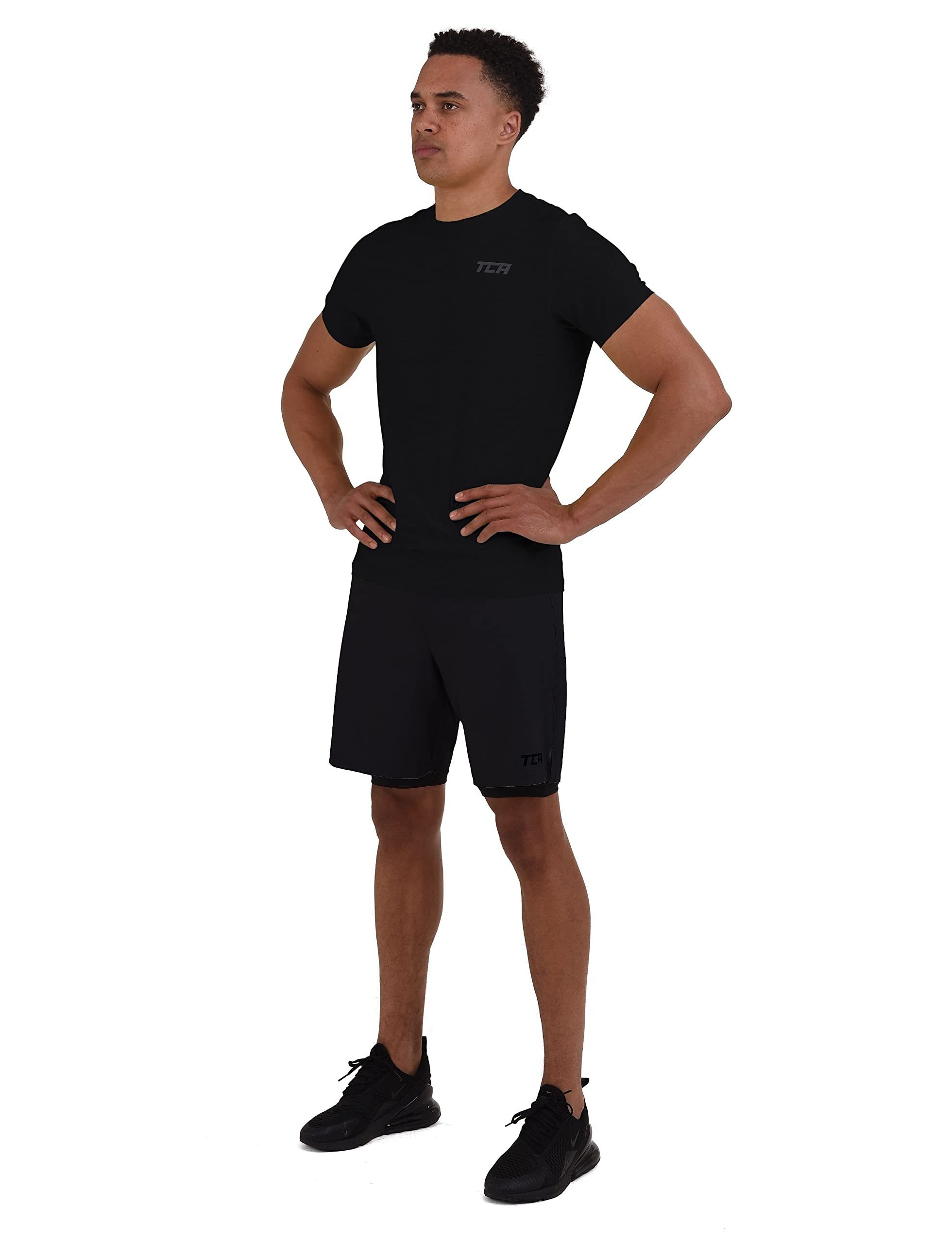 TCA Trainingsshorts TCA Herren 2-in-1 Laufhose mit Kompressionshose - Schwarz, XXL