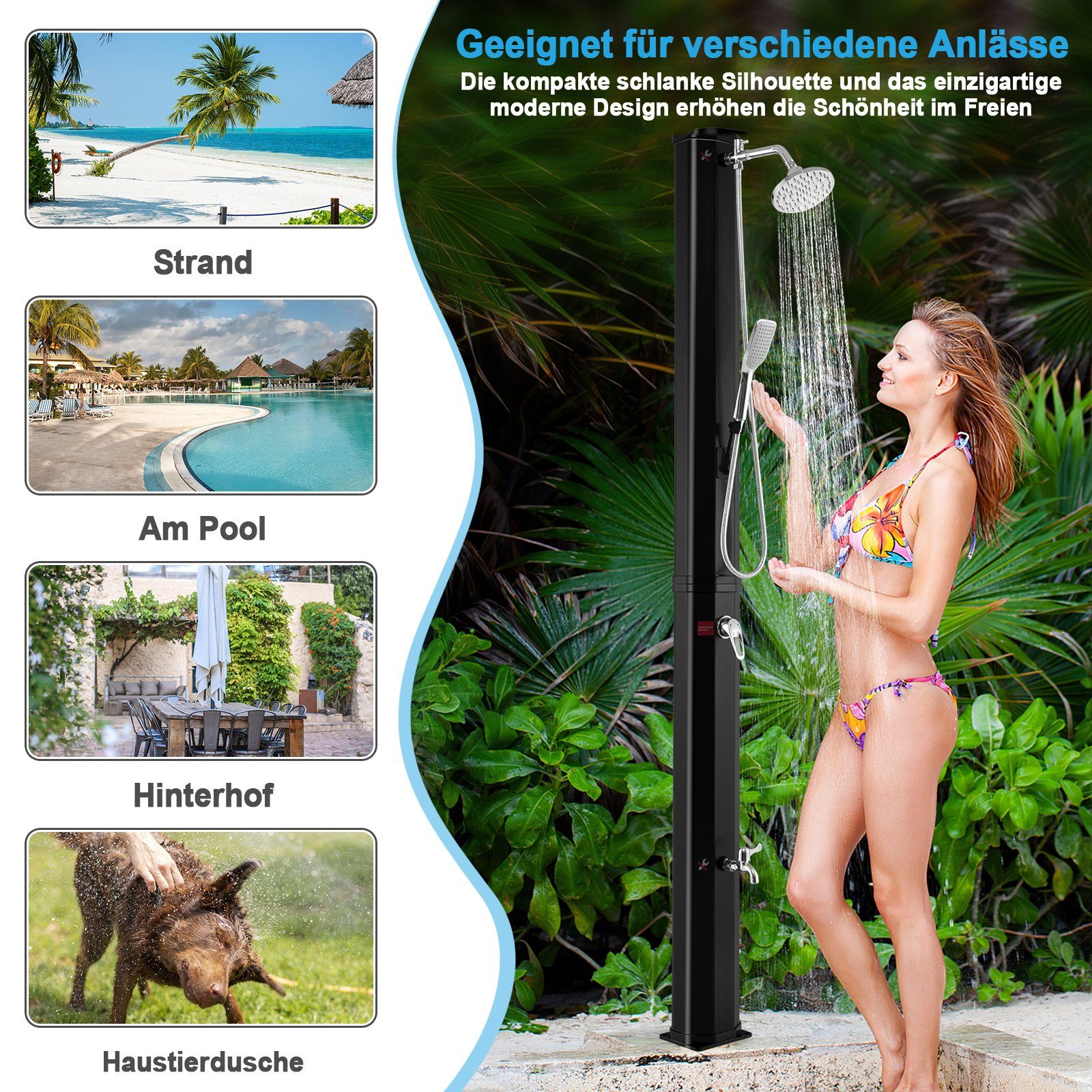 COSTWAY Solardusche 35L Gartendusche, max. 60°C, ohne Stromanschluss, mit Handbrause