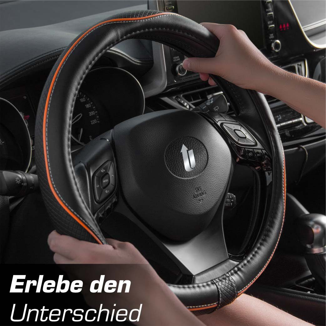 Upgrade4cars Lenkradbezug SportsLine, Ø 37,00 - 39,00 cm, Stilvolles Linien-Design mit Perforierten Details für mehr Grip