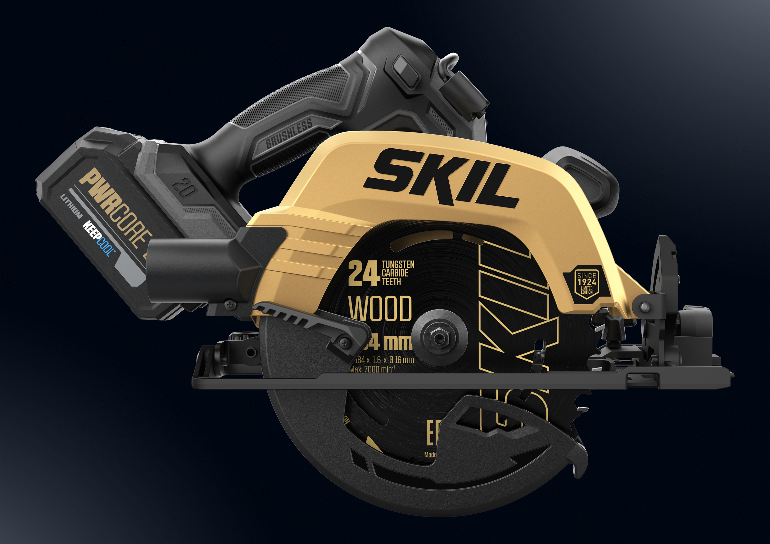 Fierăstrău circular fără fir SKIL SW1E3575DB Limited Gold Edition 20V 4.0Ah + 2 x rigle 70cm + cleme în geantă