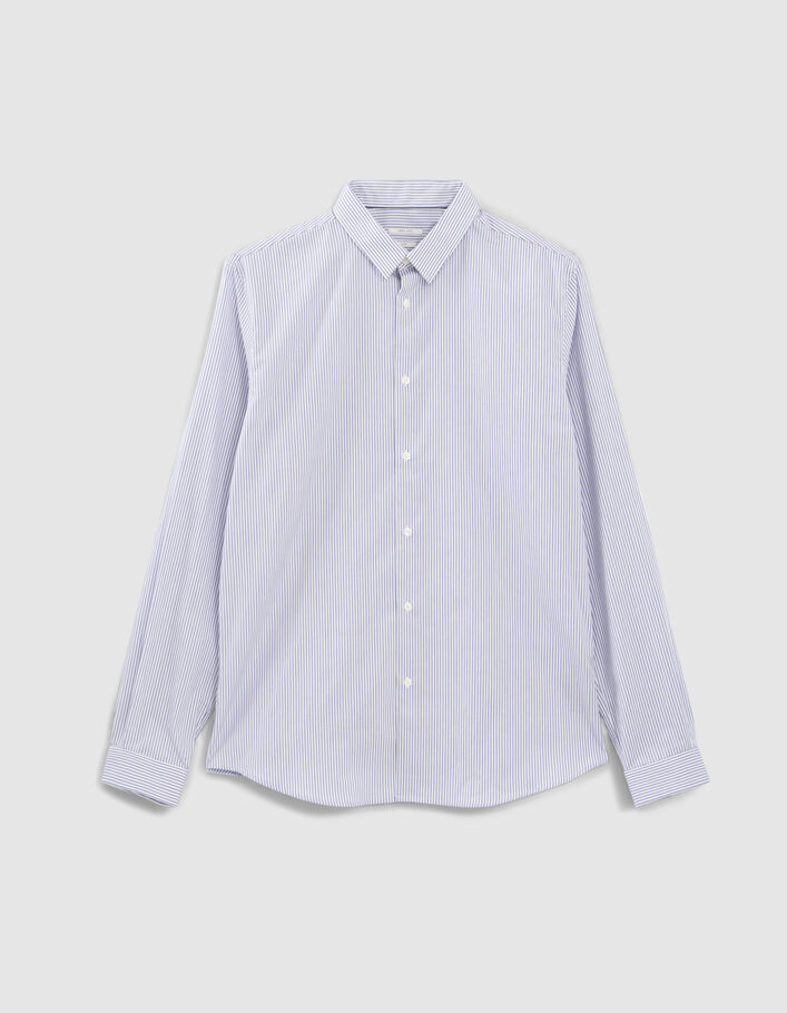 Chemise SLIM marine à fines rayures blanches Homme