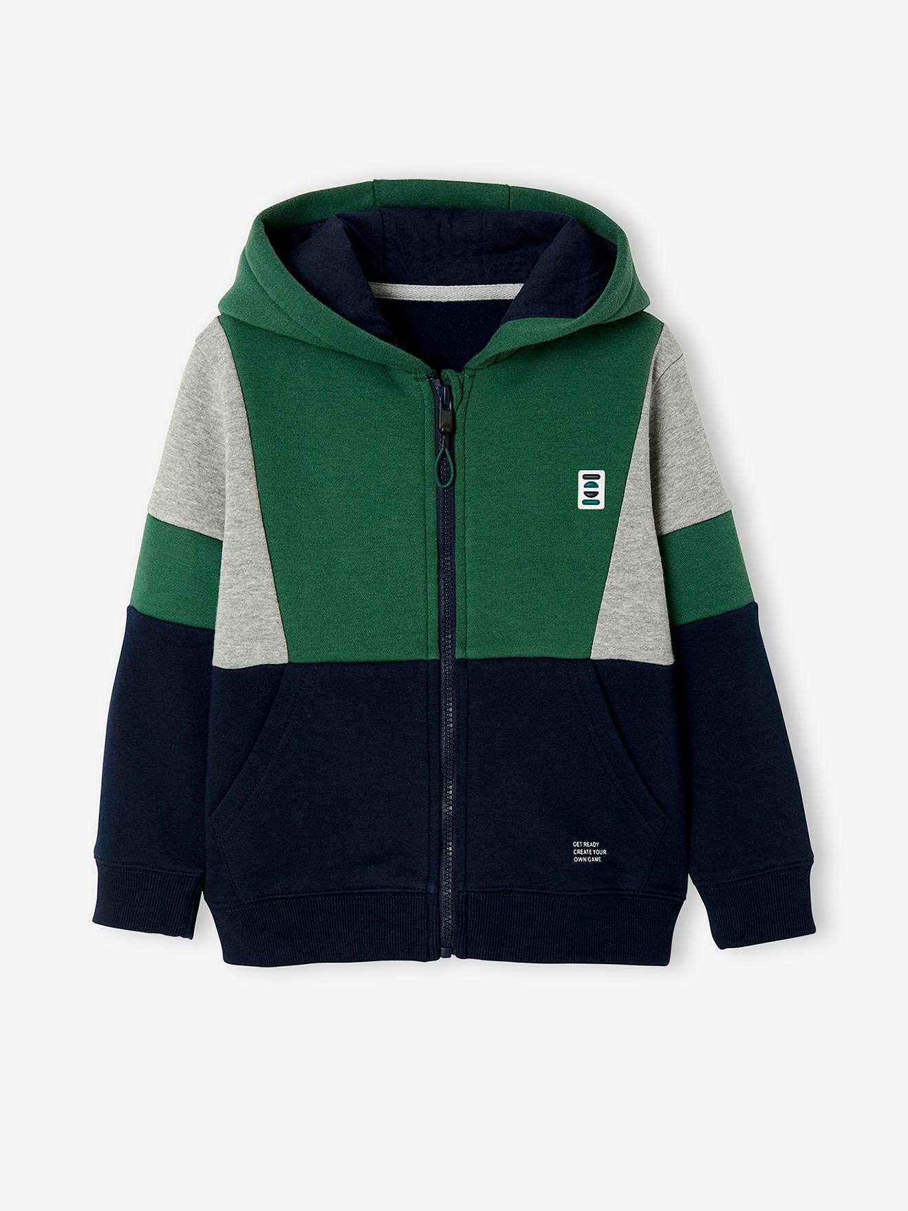 Sweat zippé colorblock sport garçon marron
