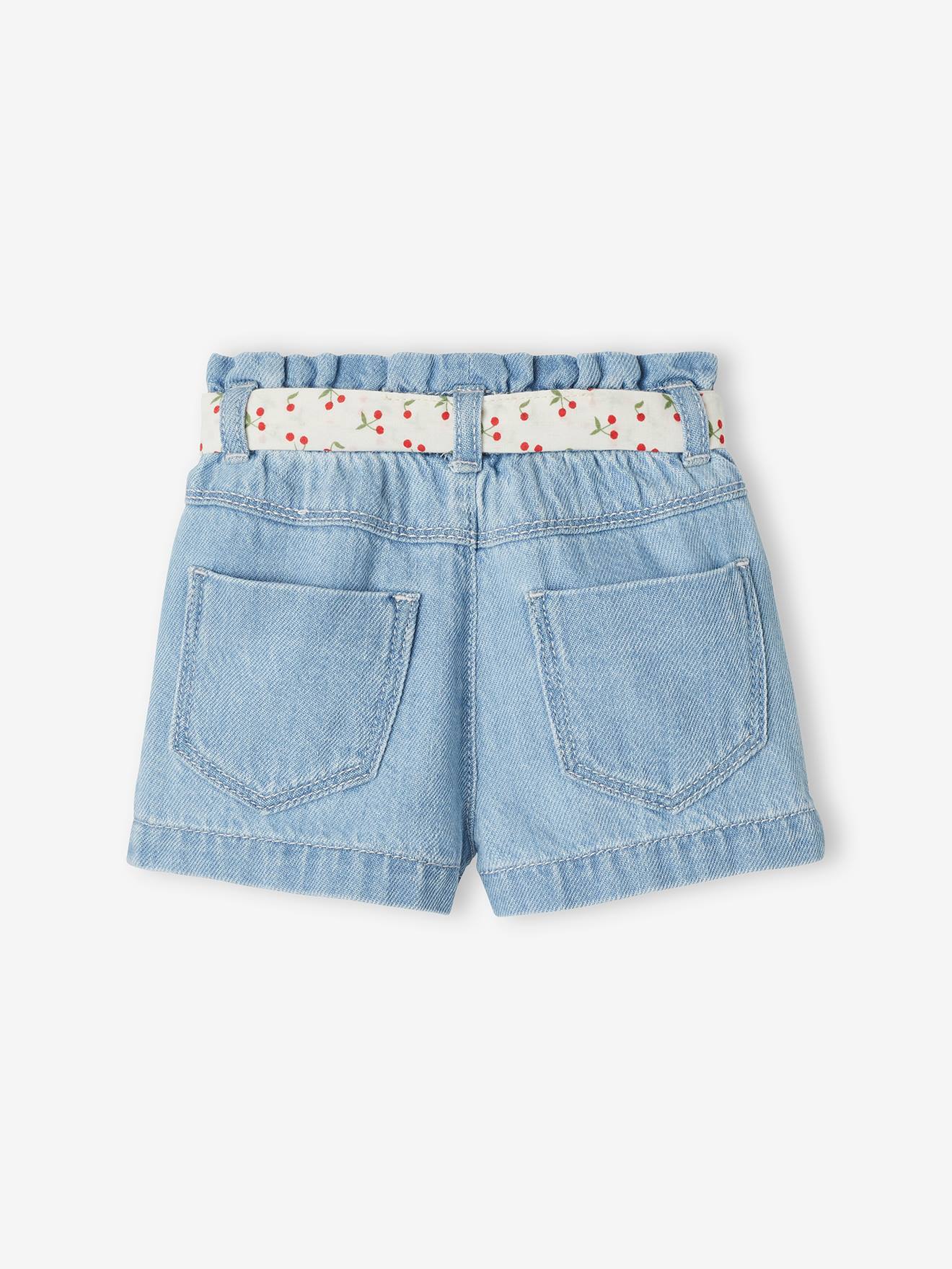 Short paperbag avec ceinture bébé denim bleached