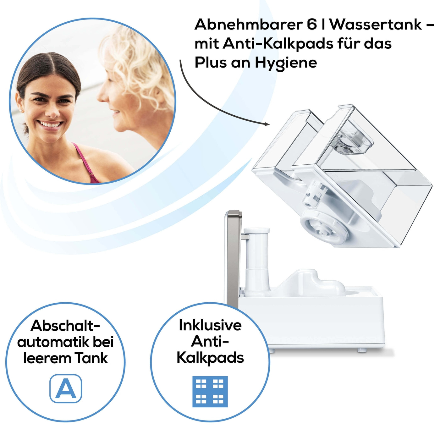 Beurer Luftbefeuchter LB 88 White-Luftbefeuchter mit zuschaltbarer 3 Stufen Wassererhitzung & Kalkpads bis 48 m²
