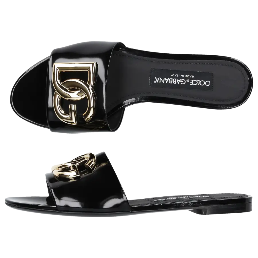 Dolce & Gabbana - Damenschuhe CIABATTA FLAT Lackleder - schwarz