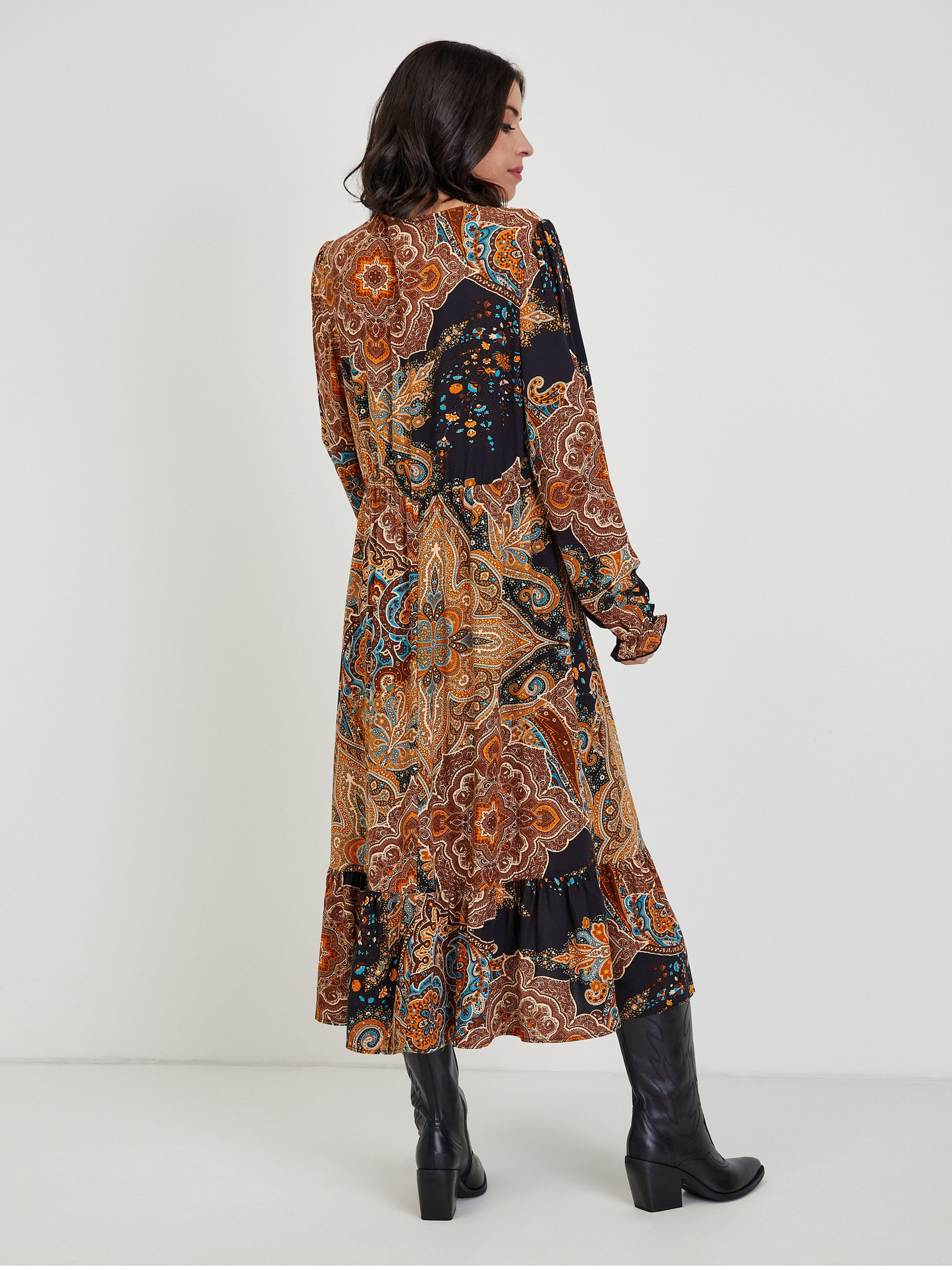 Braunes gemustertes Damen Midikleid ORSAY