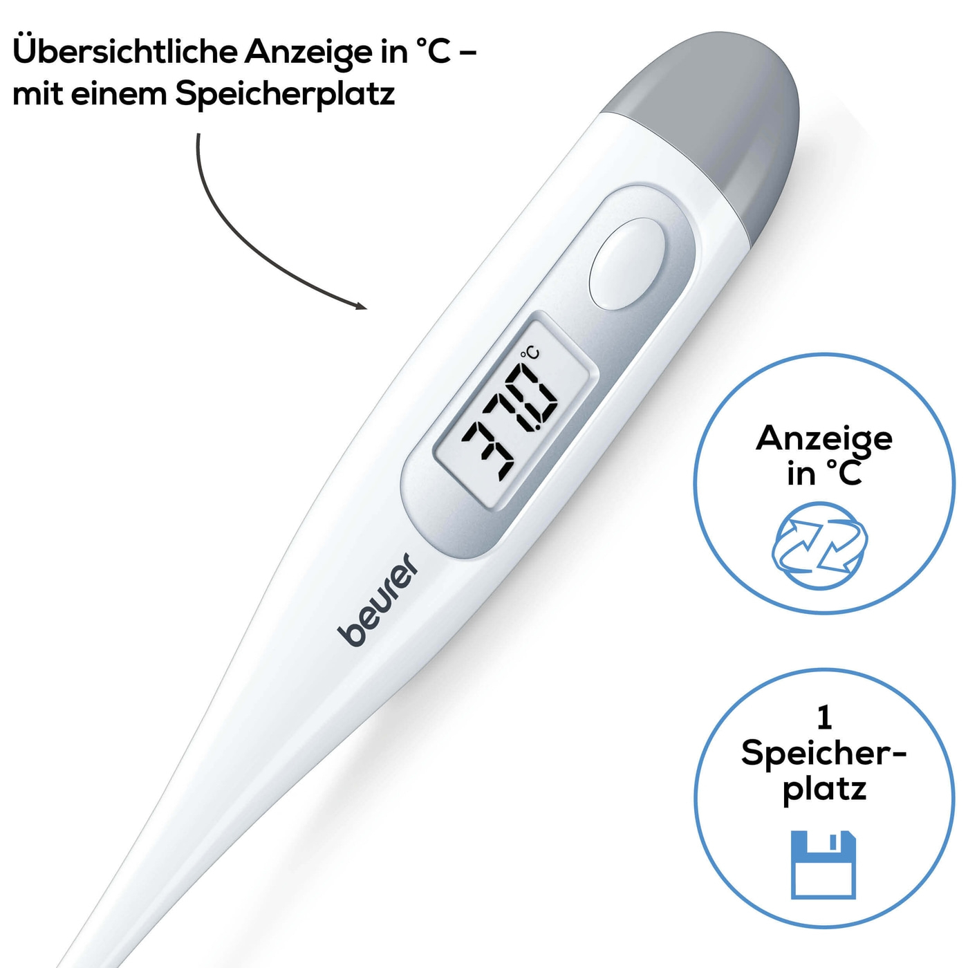 Beurer Fieberthermometer - FT 09 White-Einfach bedienbares Fieberthermometer mit Kontakt-Messtechnik