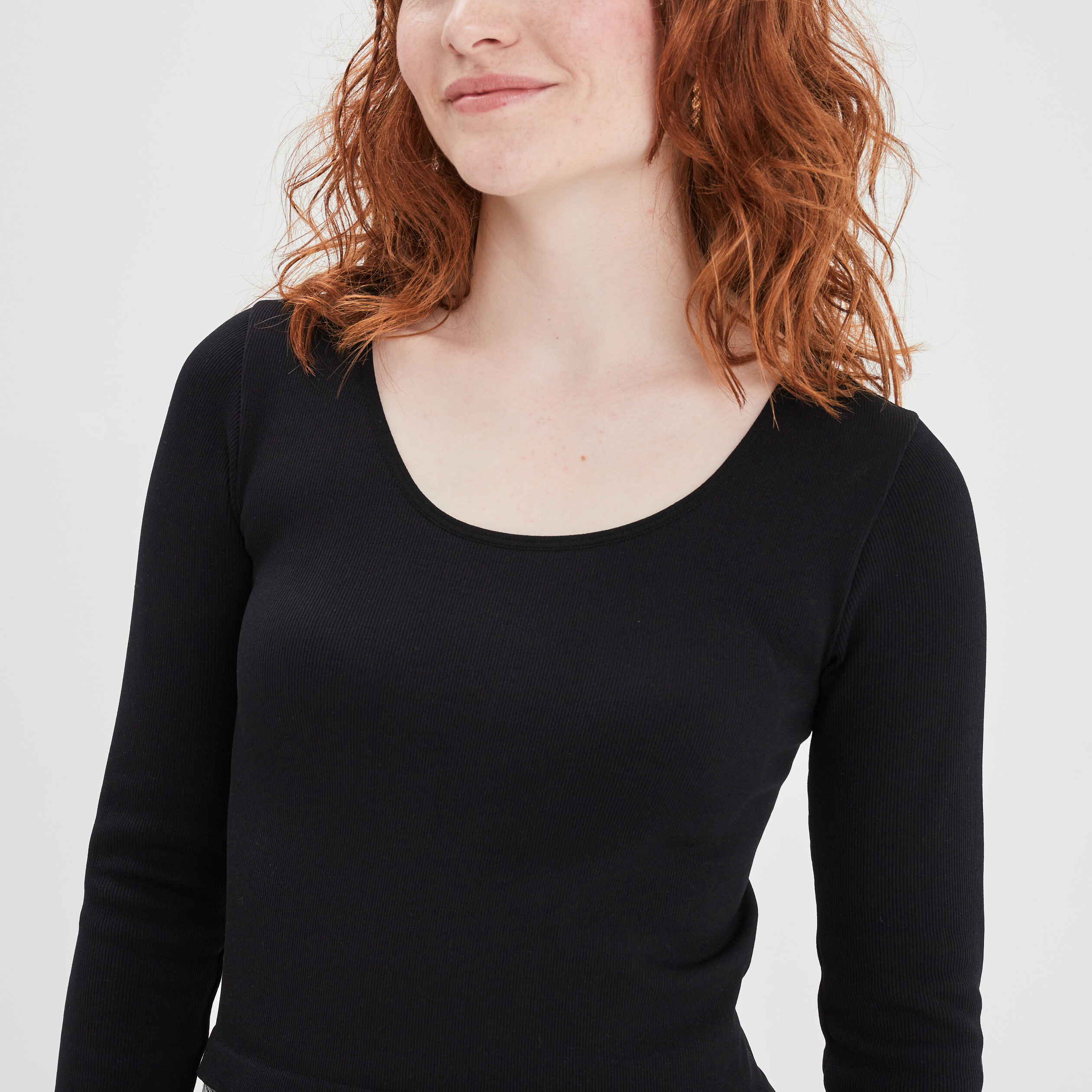 T-shirt côtelé sans couture noir femme | La Halle