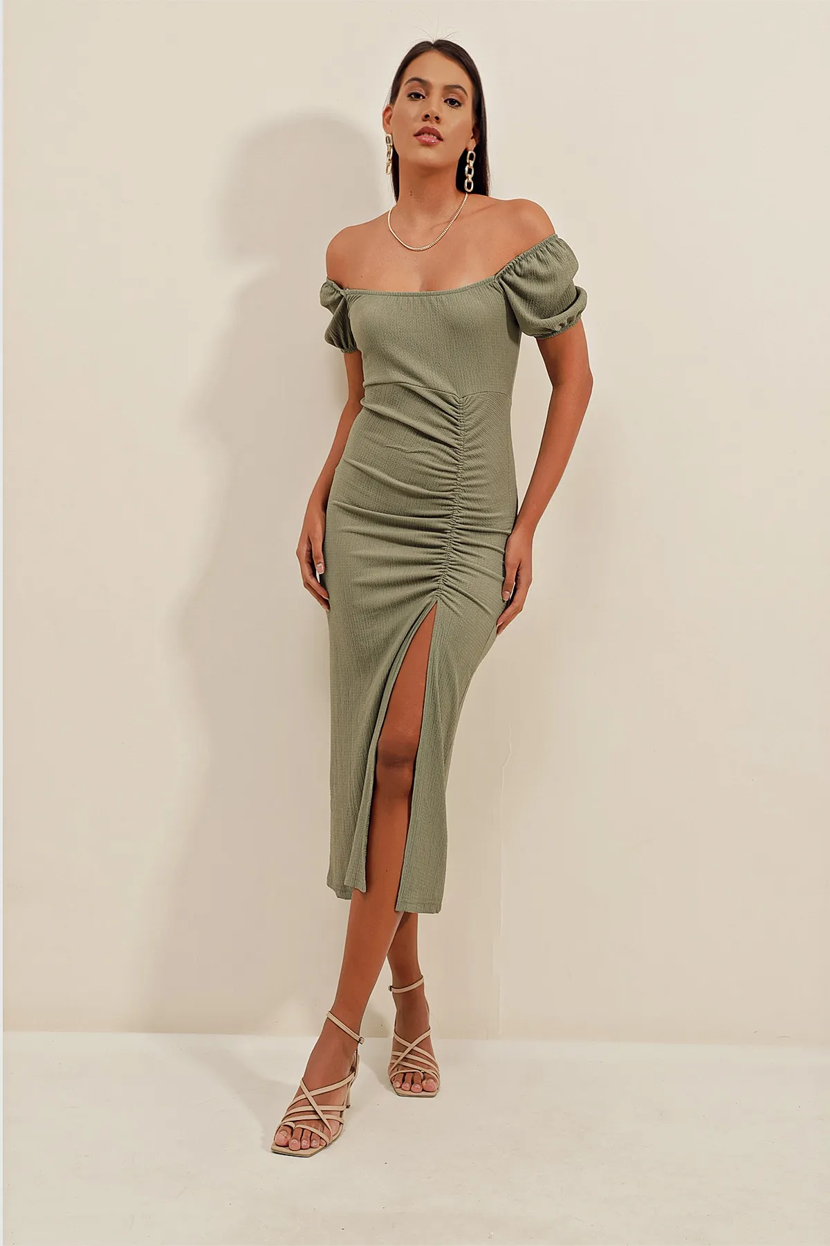 Bigdart  2396 Sommerstrickkleid mit Schlitz - Çağla