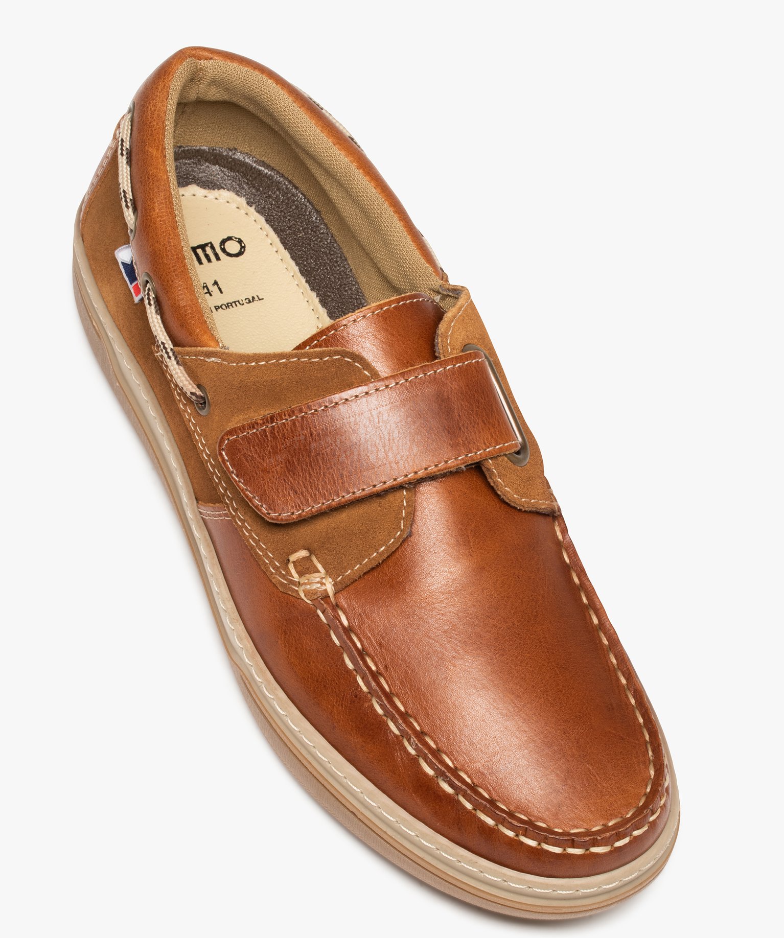 Chaussures bateau homme en cuir fermeture à scratch camel | GEMO