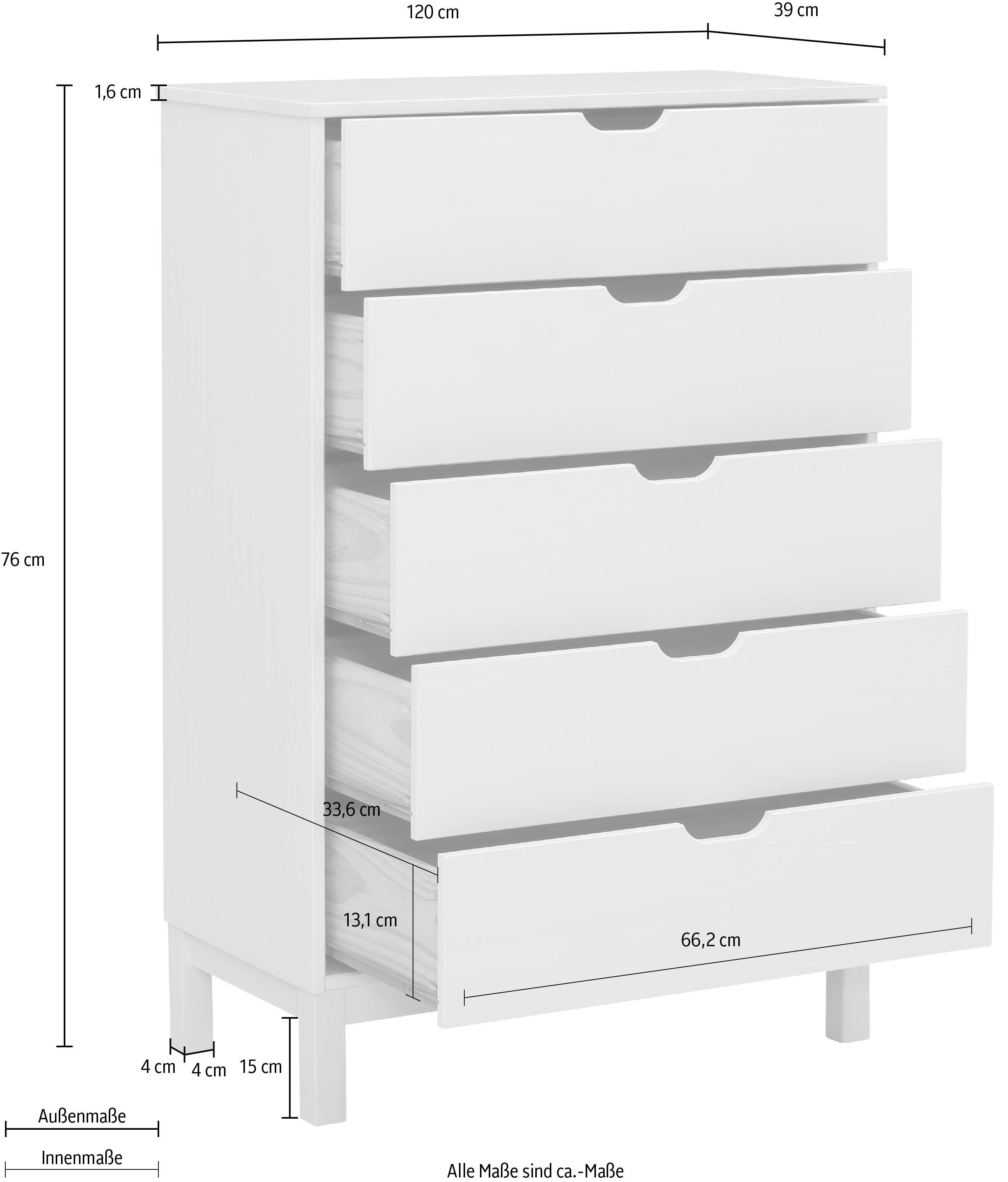 Home affaire Kommode Post, massives Kiefernholz, mit vielen Stauraummöglichkeiten, Breite 76 cm