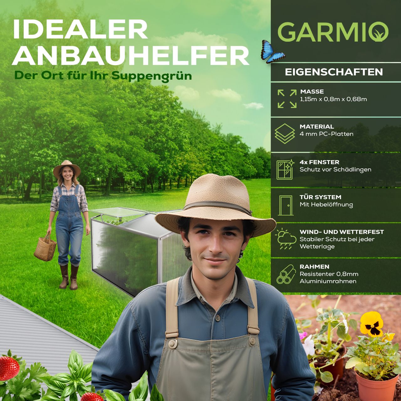 Garmio Frühbeet Mini Gewächshaus Protea Dachfenster, UV-Schutz, Alu Frühbeet, Mini-Gewächshaus