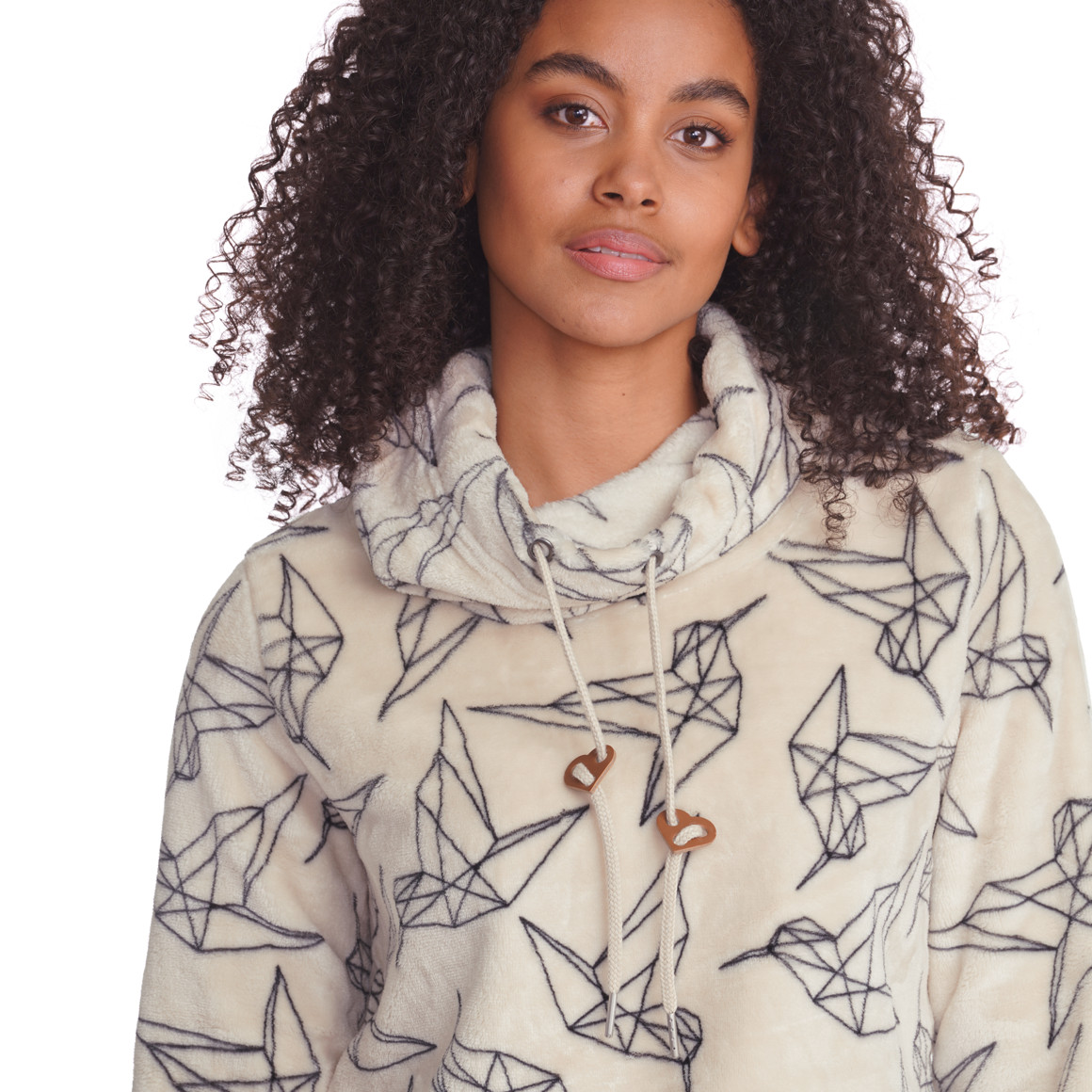 Damen Plüsch-Sweatshirt mit Schalkragen