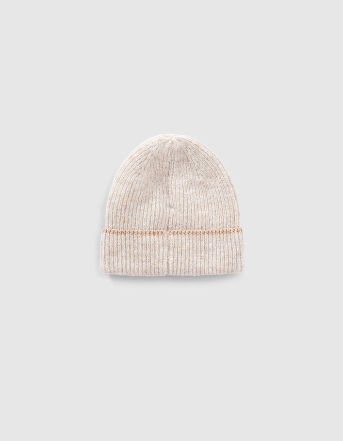 Bonnet beige clair tricot bord lurex fille