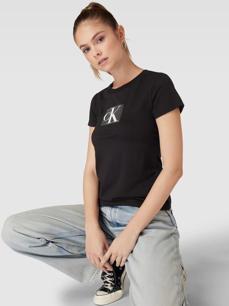 Slim Fit T-Shirt mit Paillettenbesatz Modell 'SEQUIN' in black