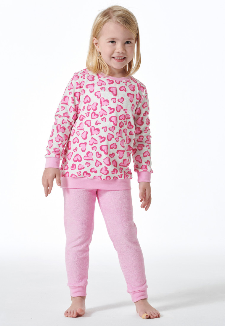 Schlafanzug lang Organic Cotton Bündchen Herzen rosé - Girls World