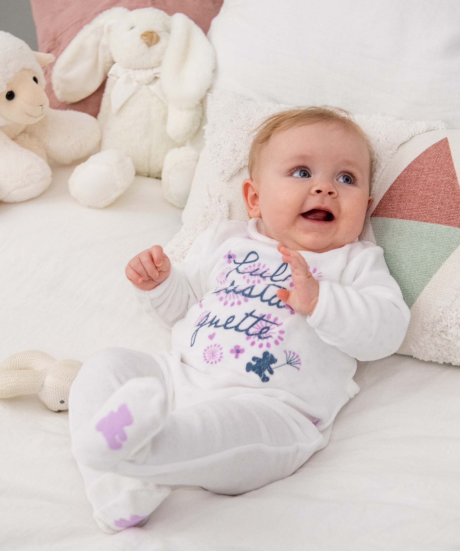 Pyjama bébé en velours imprimé col Claudine - LuluCastag... blanc | GEMO