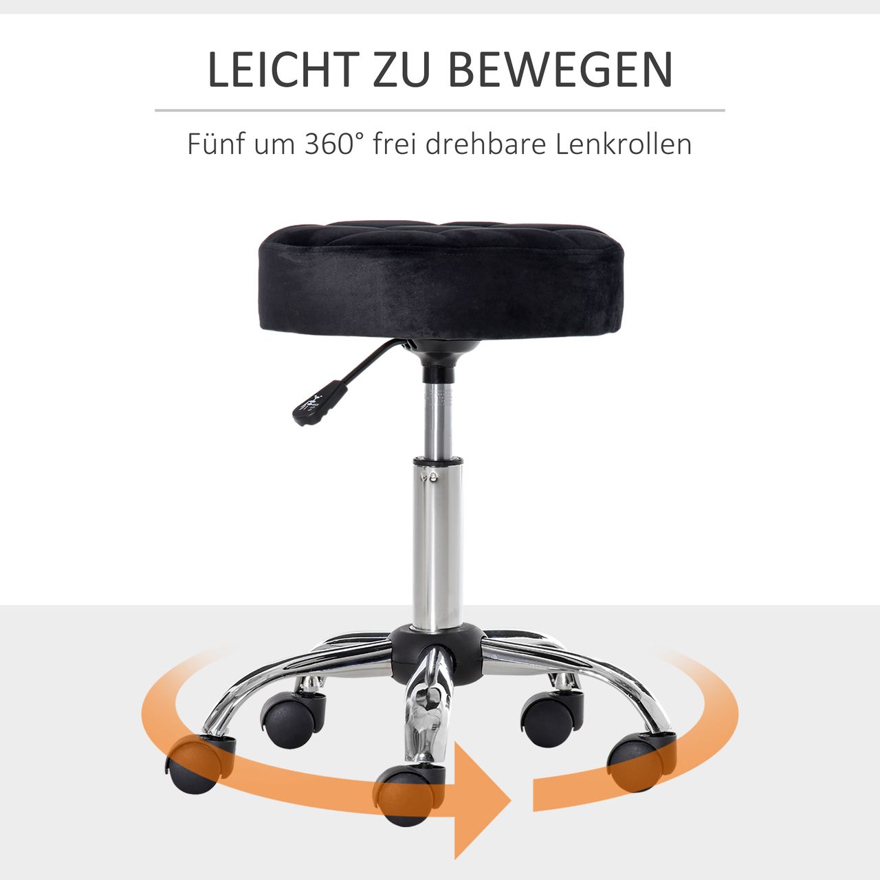 HOMCOM Salonstuhl Höhenverstellhocker Salon Hocker Samt-Gewebe Schwarz